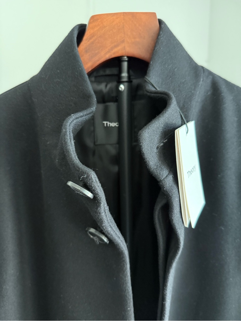 Theory Men's Black Wool Stand-Neck Pea Coat
